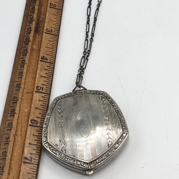 Antique Art Deco Enamel Silver Compact Wristlet - Picture 6 of 7